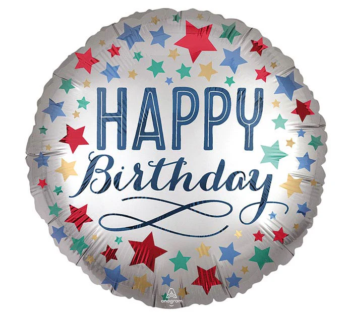 18" Satin Birthday Balloon with Stars