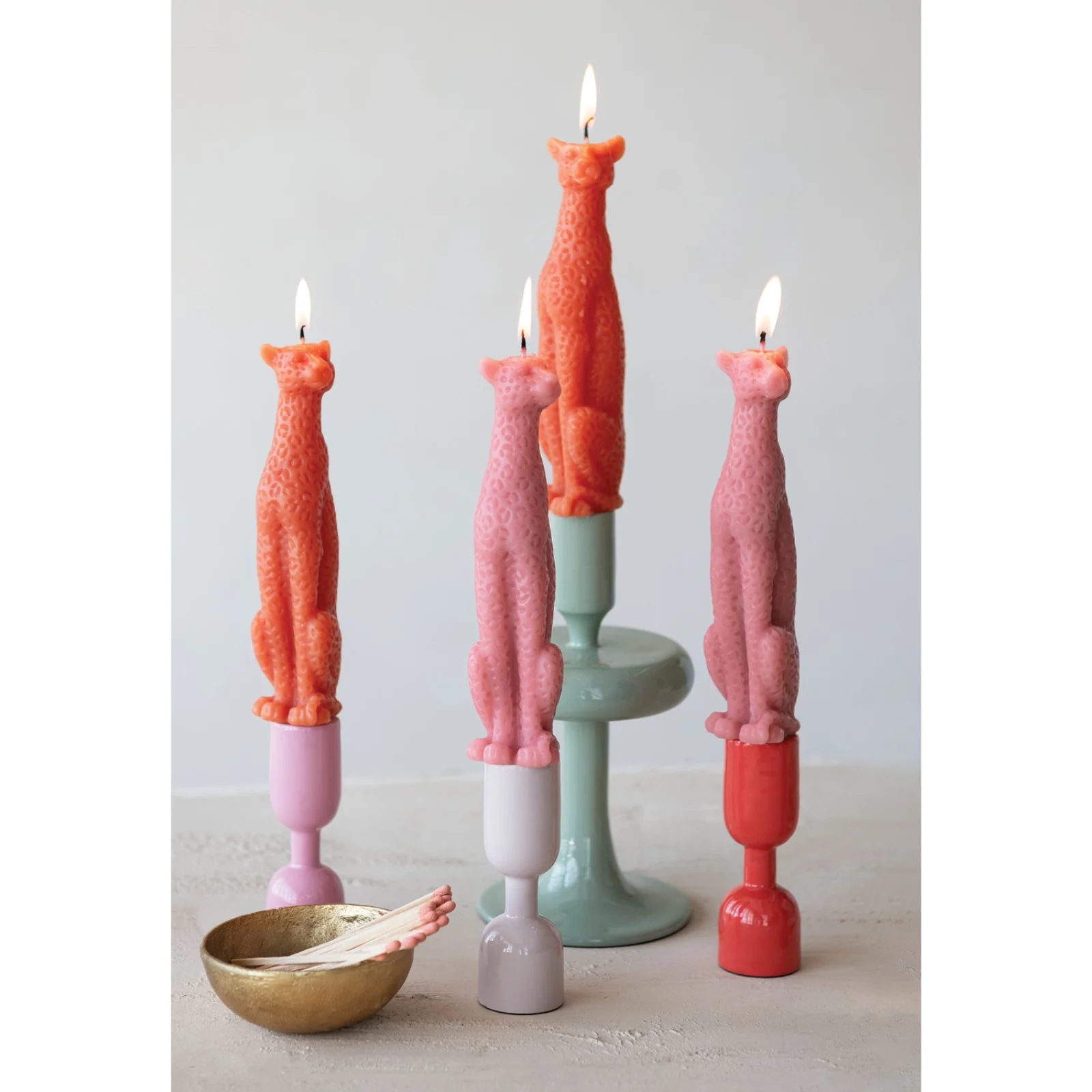 8" Unscented Leopard Taper Candles - Light Pink - Image 3