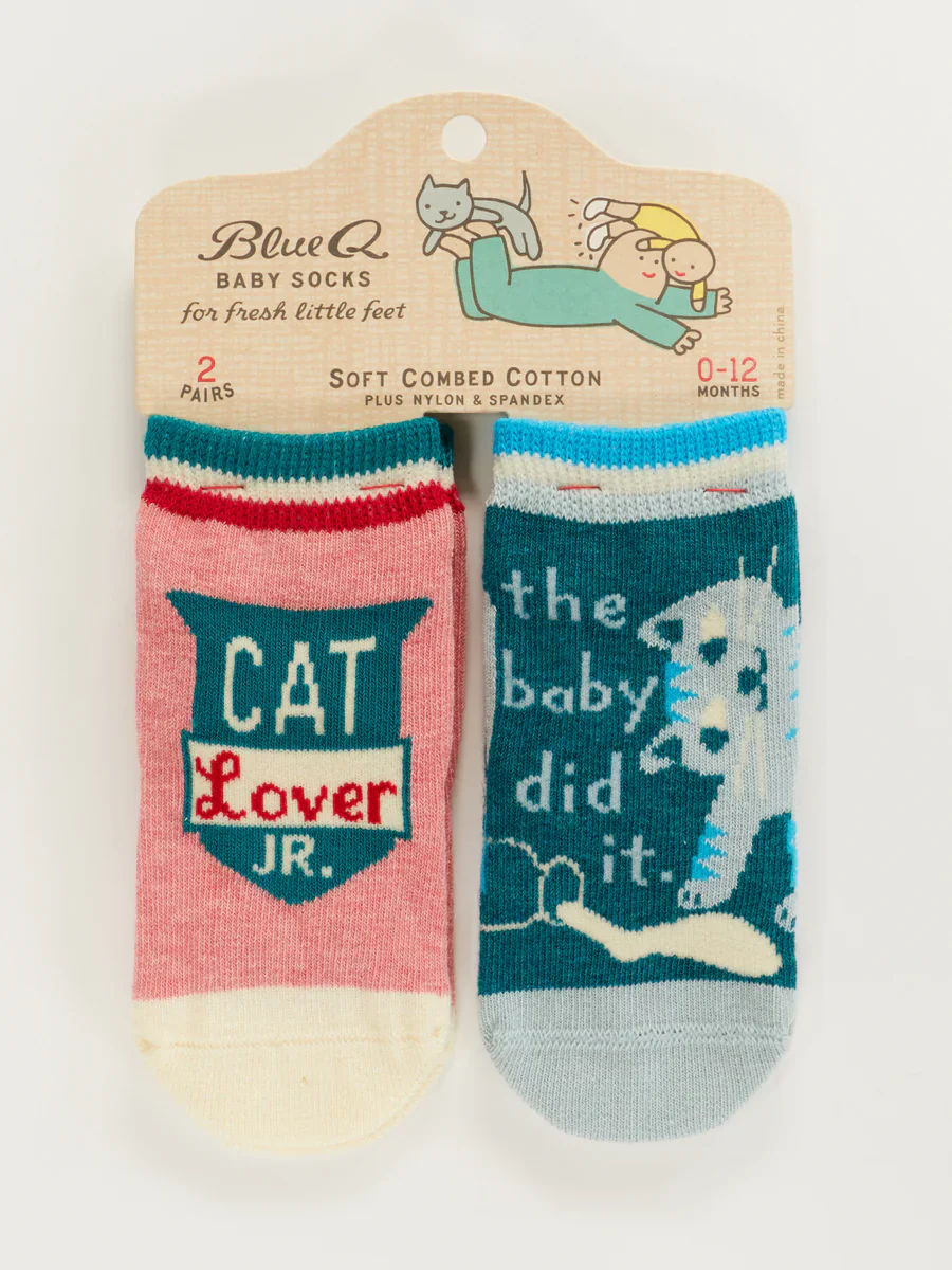Blue Q Baby Socks Set of 2 Pairs - 'Cat Lover' / 'Baby Did It'