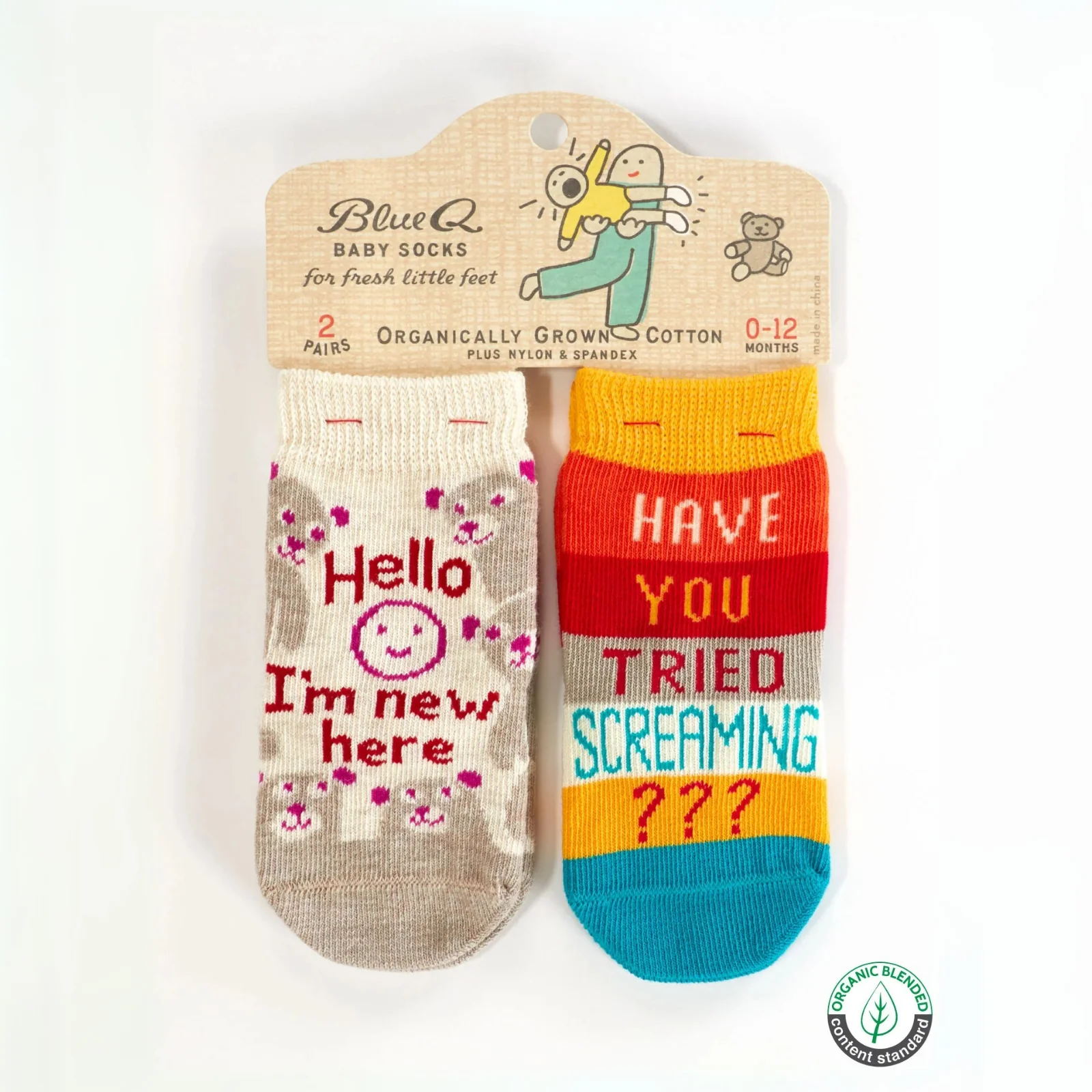 Blue Q Baby Socks Set of 2 Pairs - 'Hello I'm New Here/ Have You Ever Tried Screaming???'