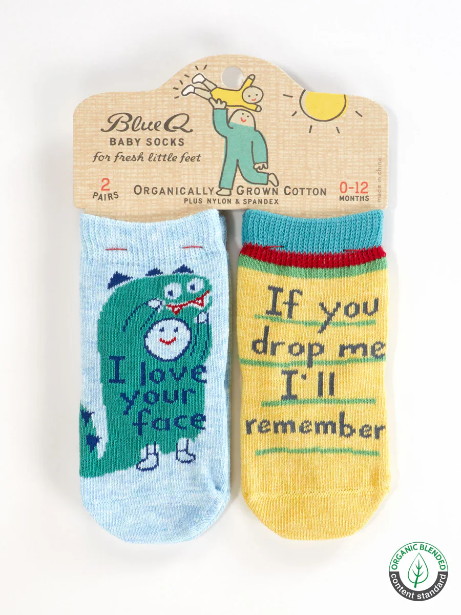 Blue Q Baby Socks Set of 2 Pairs -  'I Love Your Face'/ 'If You Drop Me I'll Remember'