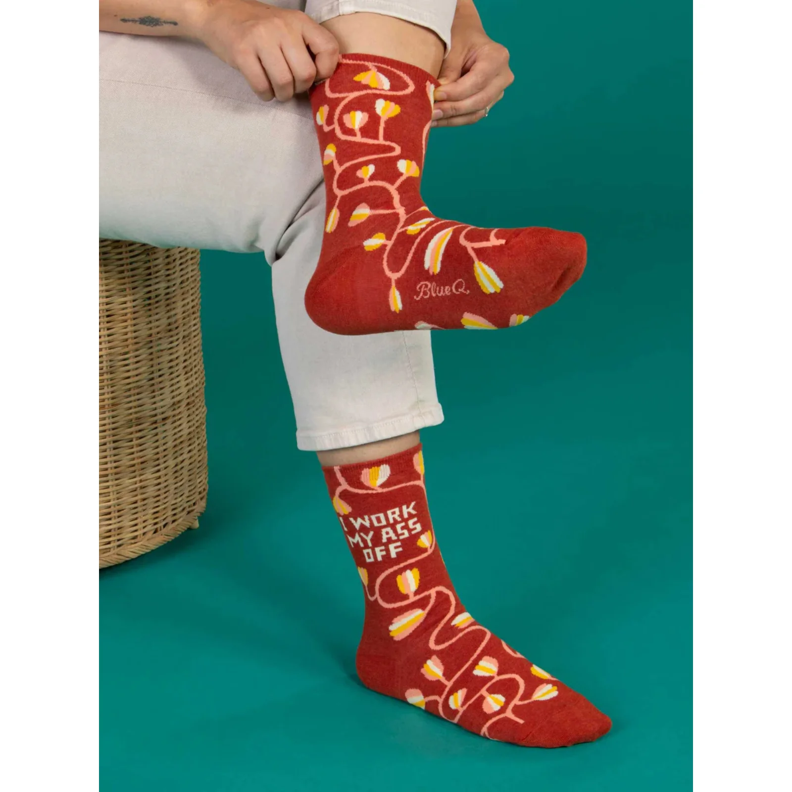 Blue Q Women's Crew Socks 'I Work My Ass Off' - Image 3