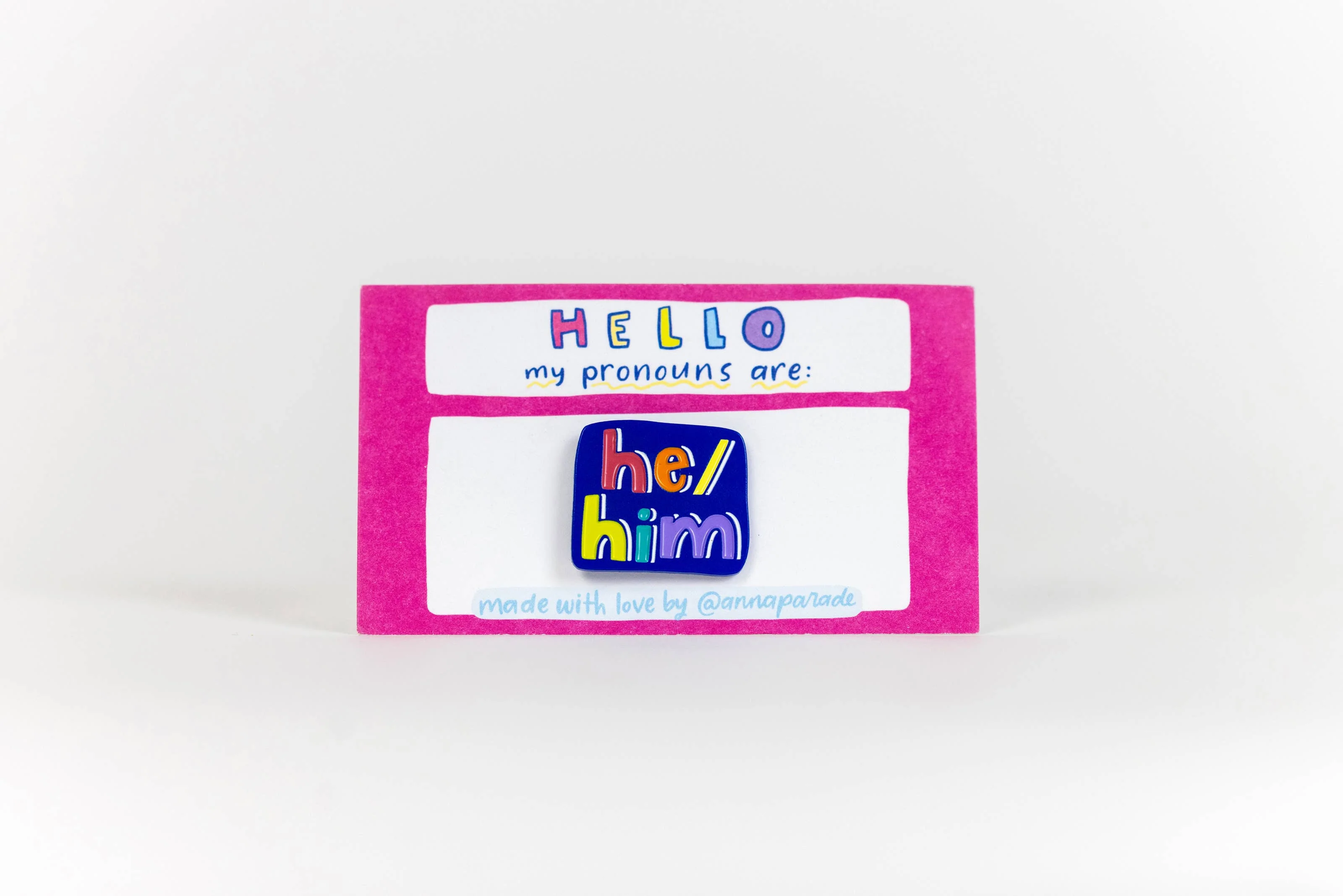 Blue with Rainbow Text Pronoun Pins - Image 2