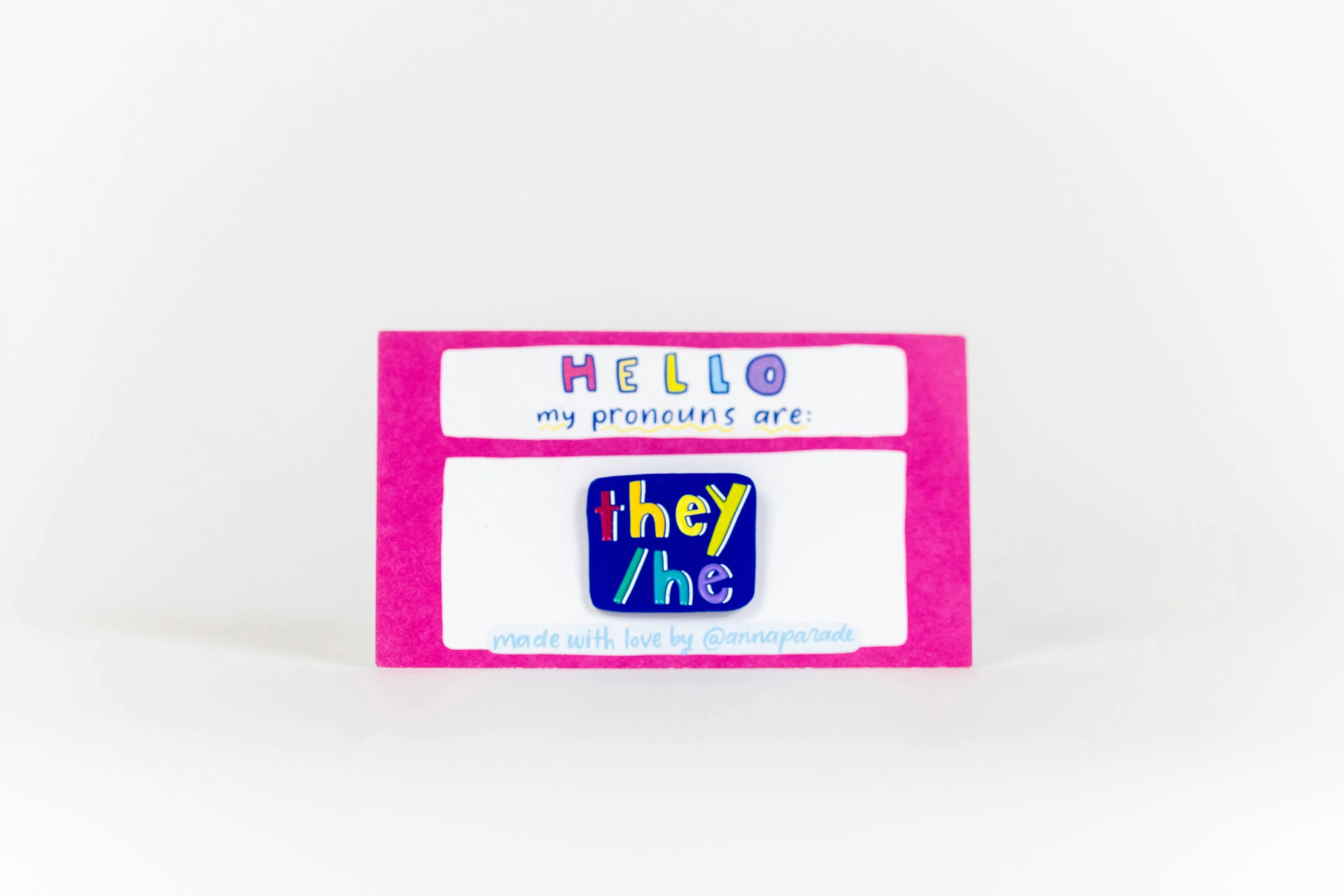 Blue with Rainbow Text Pronoun Pins - Image 4