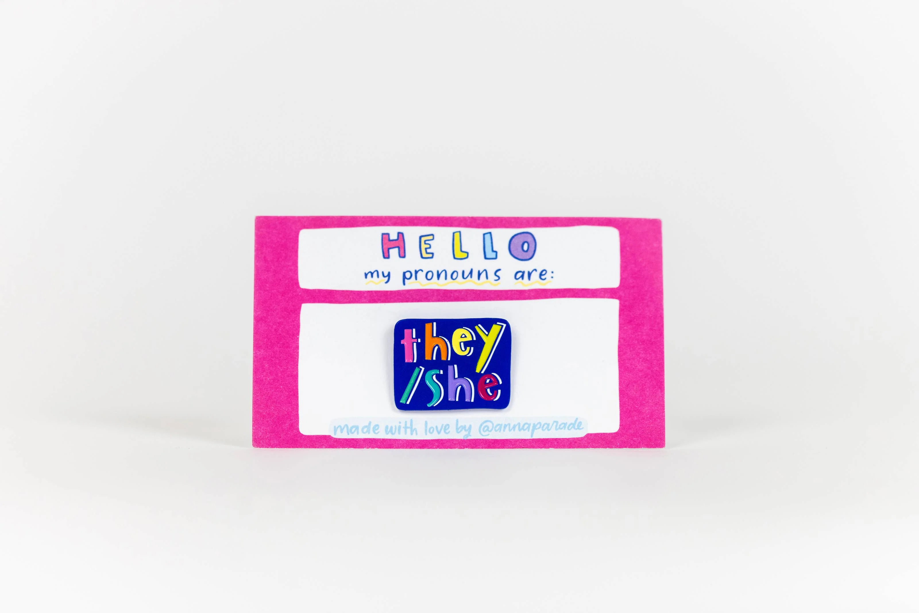 Blue with Rainbow Text Pronoun Pins - Image 5