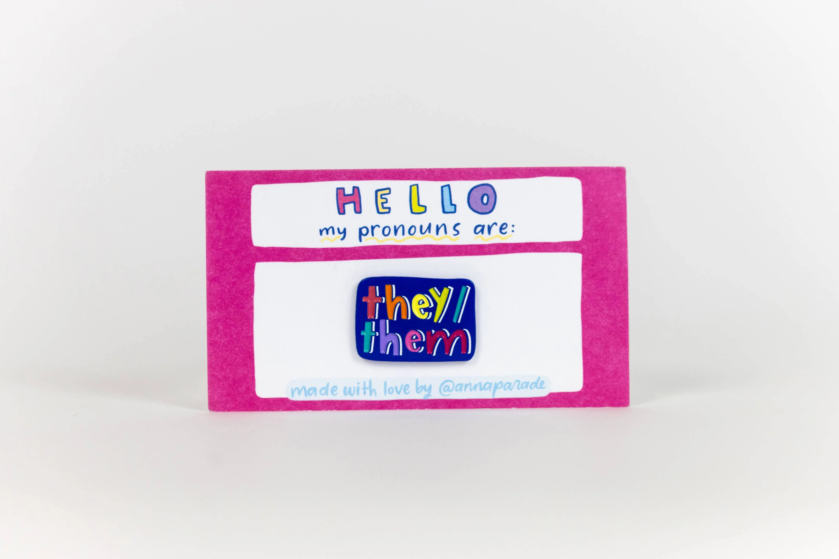 Blue with Rainbow Text Pronoun Pins - Image 6