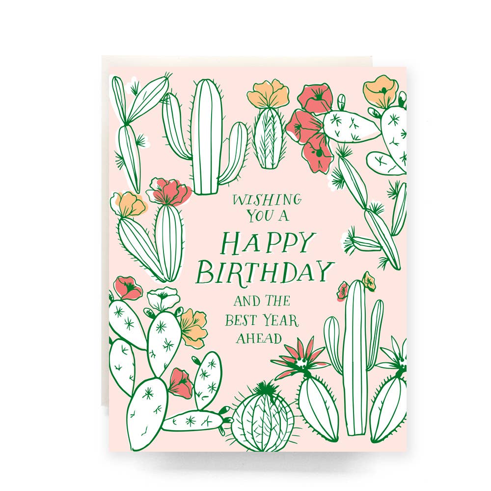 Cactus Toile Birthday Greeting Card