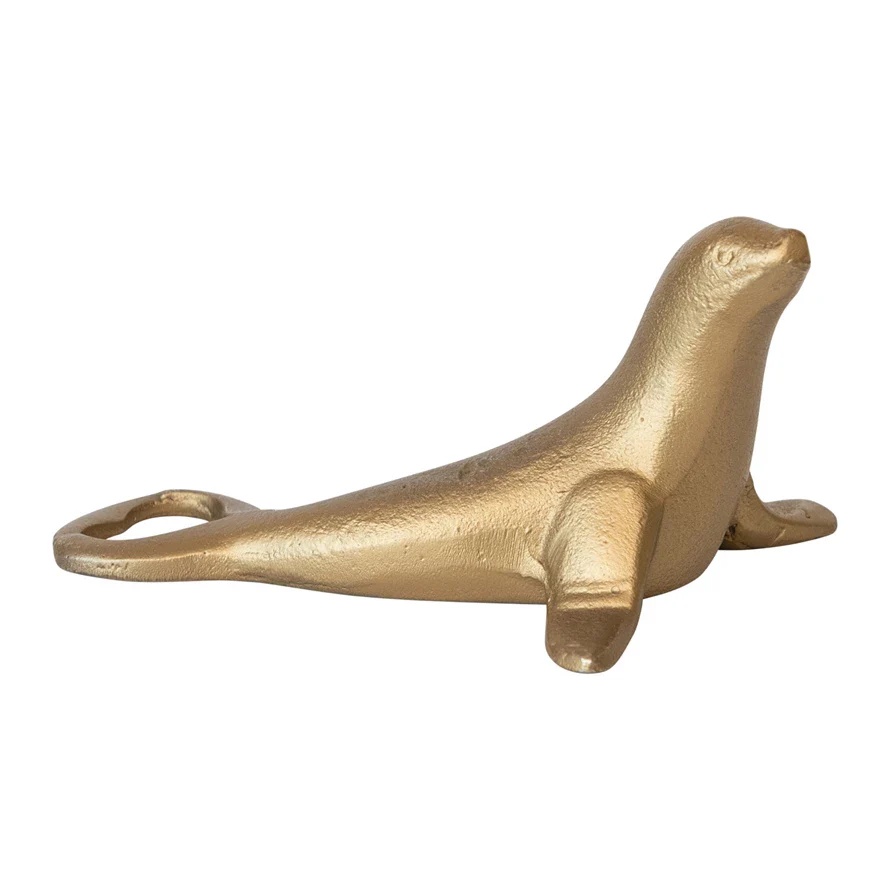 Cast Aluminum / Gold Antique Finish Seal Bottle Opener