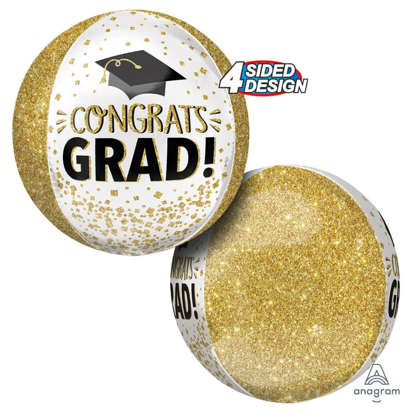 16" Congrats Grad Gold Glitter Orbz Balloon - Image 2