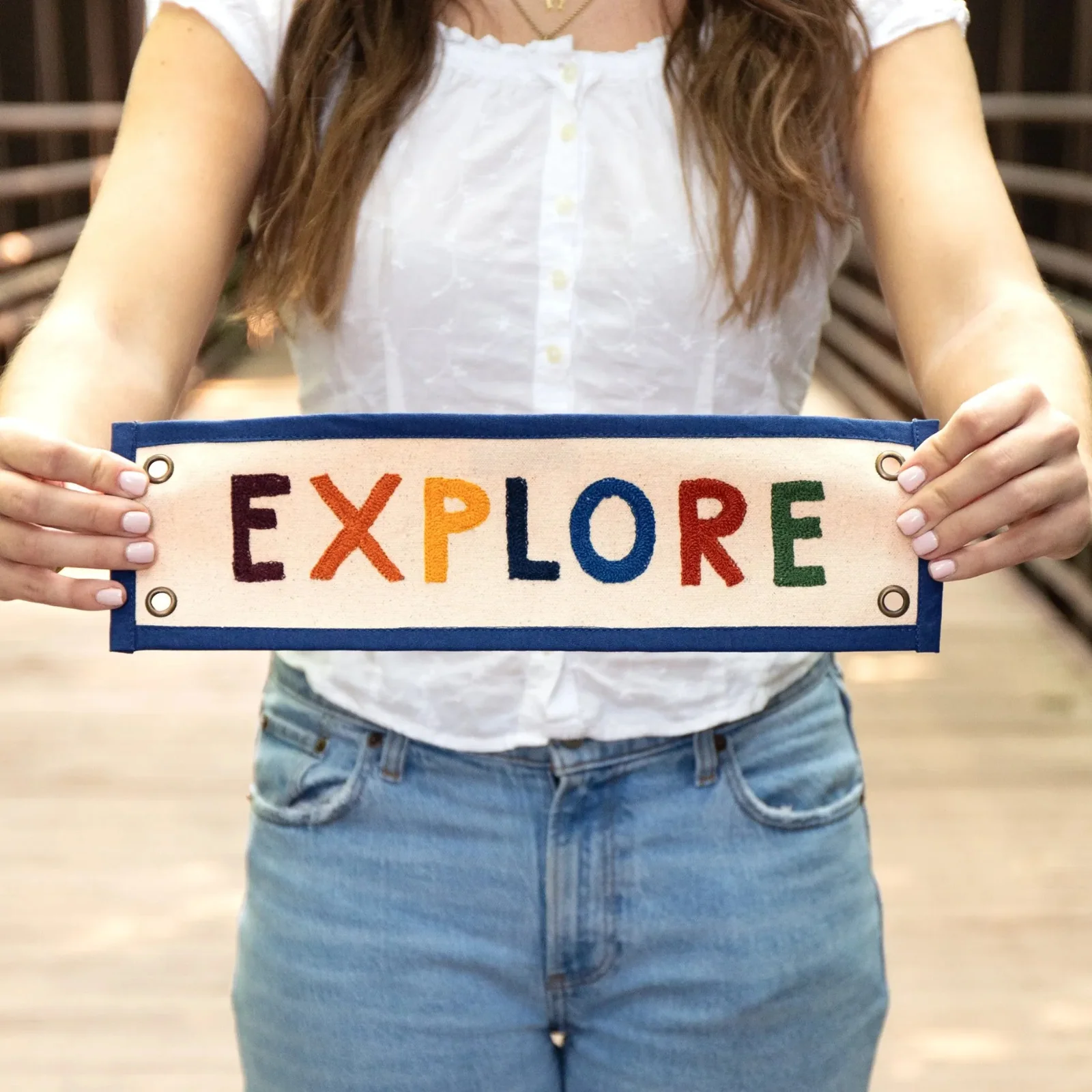Explore Embroidered Canvas Banner