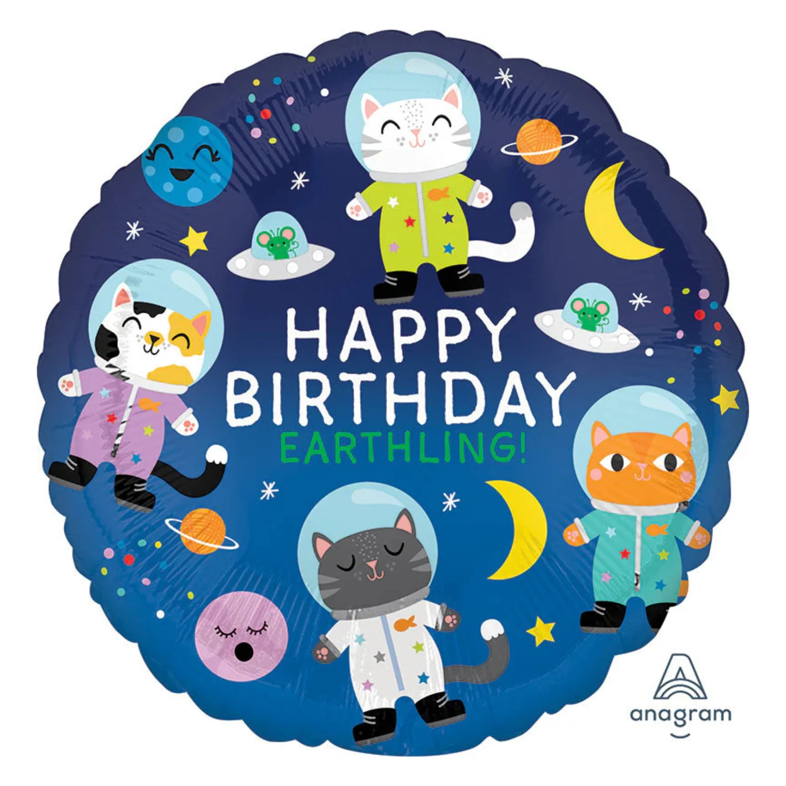 18" 'Happy Birthday Earthling' Space Cats Balloon
