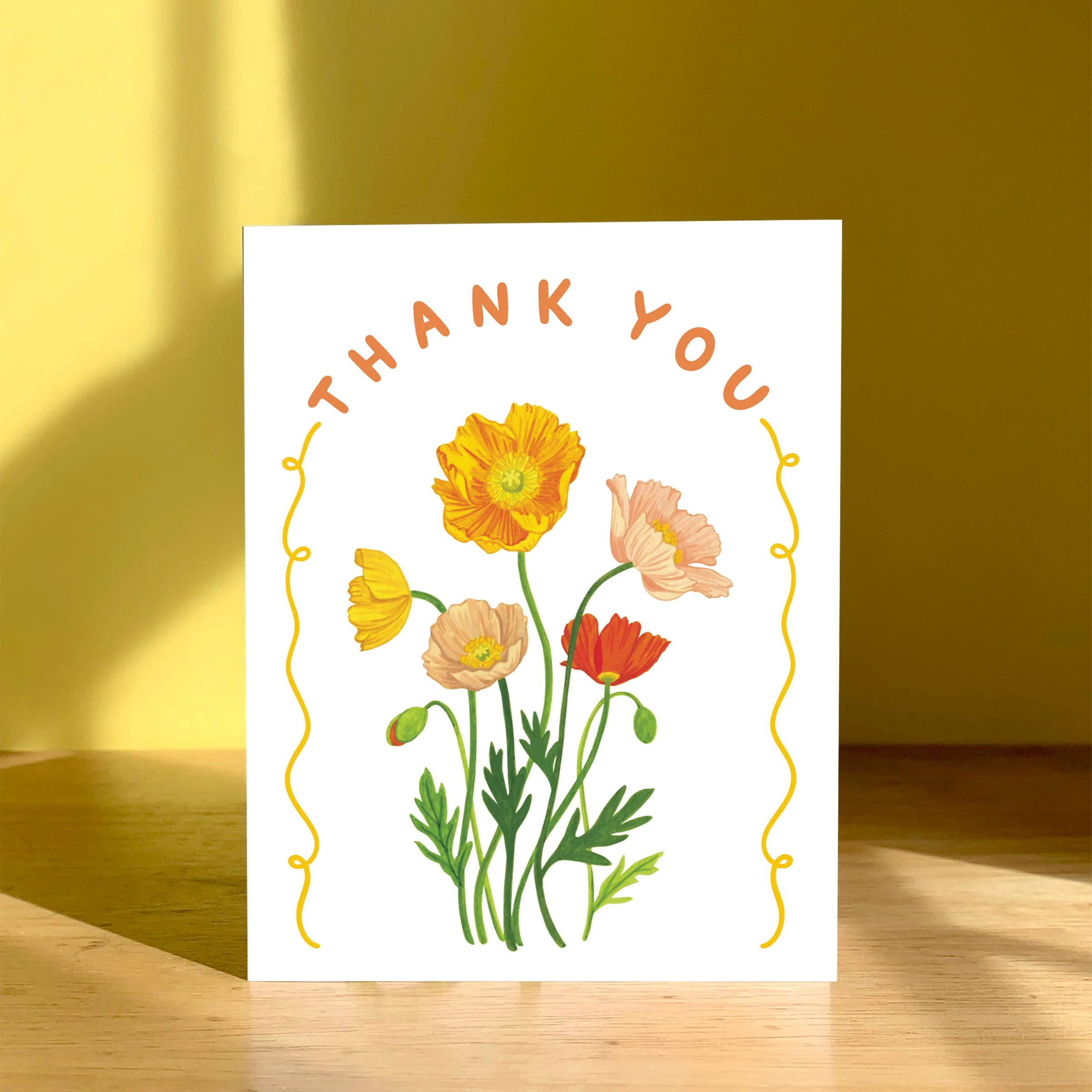 Poppies Pink and Orange Flowers Thank You Card - Image 2