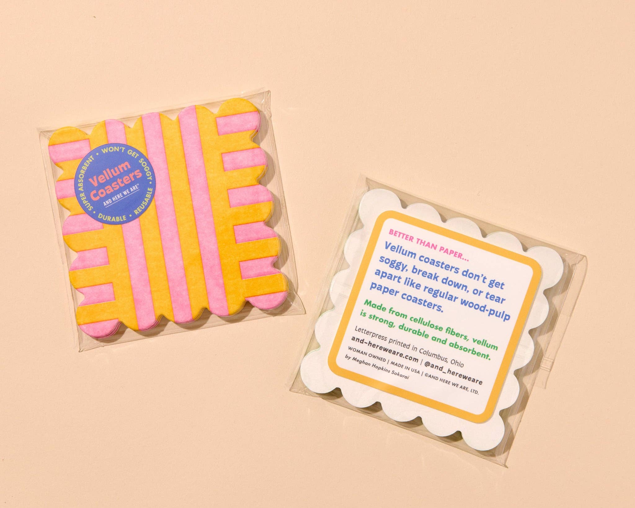 Riviera Stripes Letterpress Vellum Coasters - Pink/Yellow (Set of 4) - Image 2
