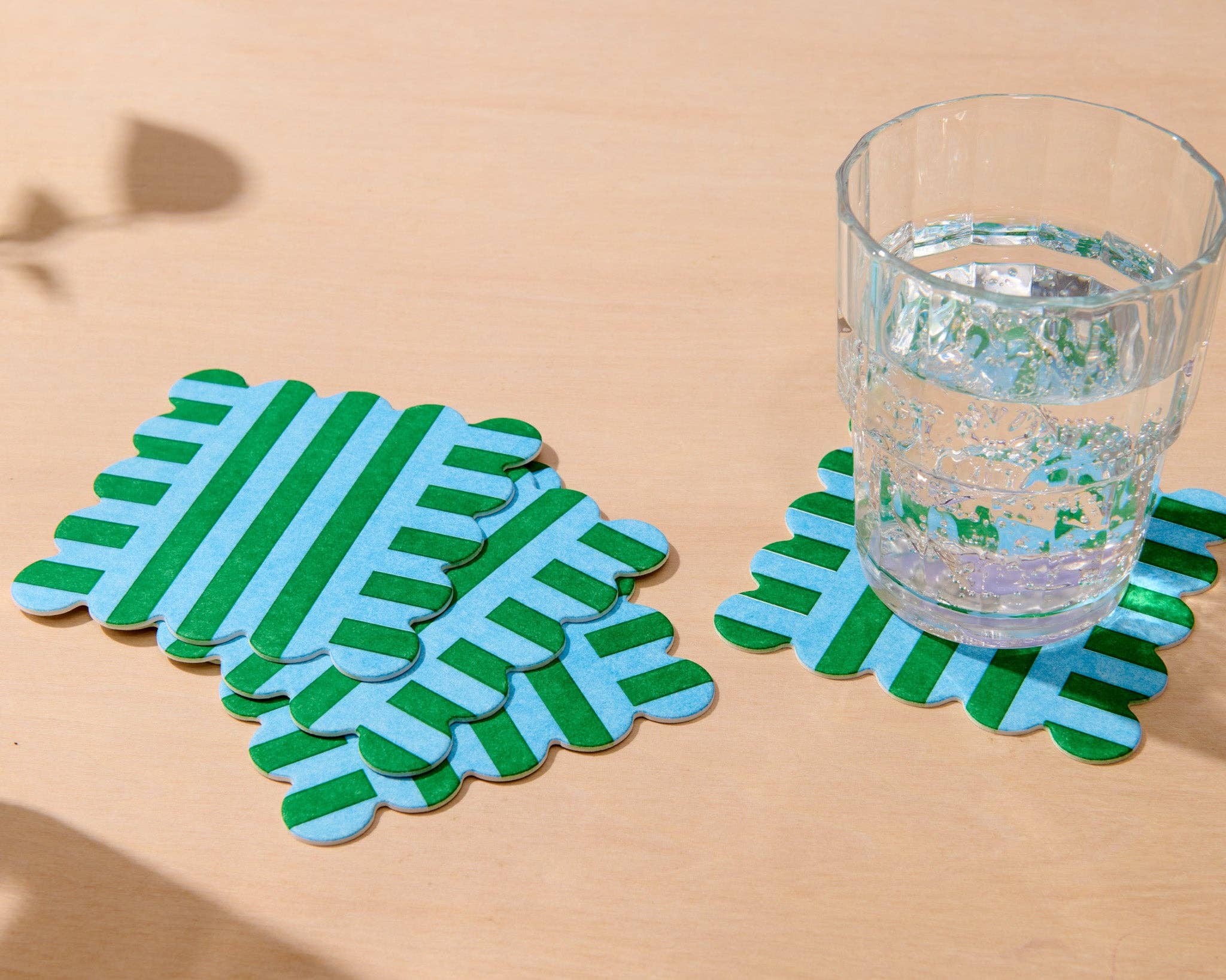 Riviera Stripes Scalloped Letterpress Vellum Coasters - Blue/Green (Set of 4) - Image 4
