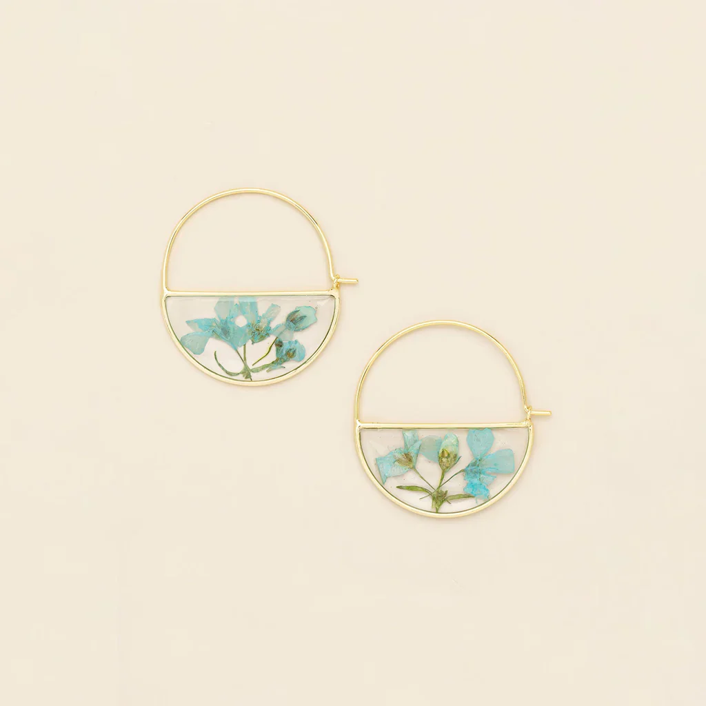 Scout Curated Wears Pressed Flower Hoop Earring - Blue Baby's Breath