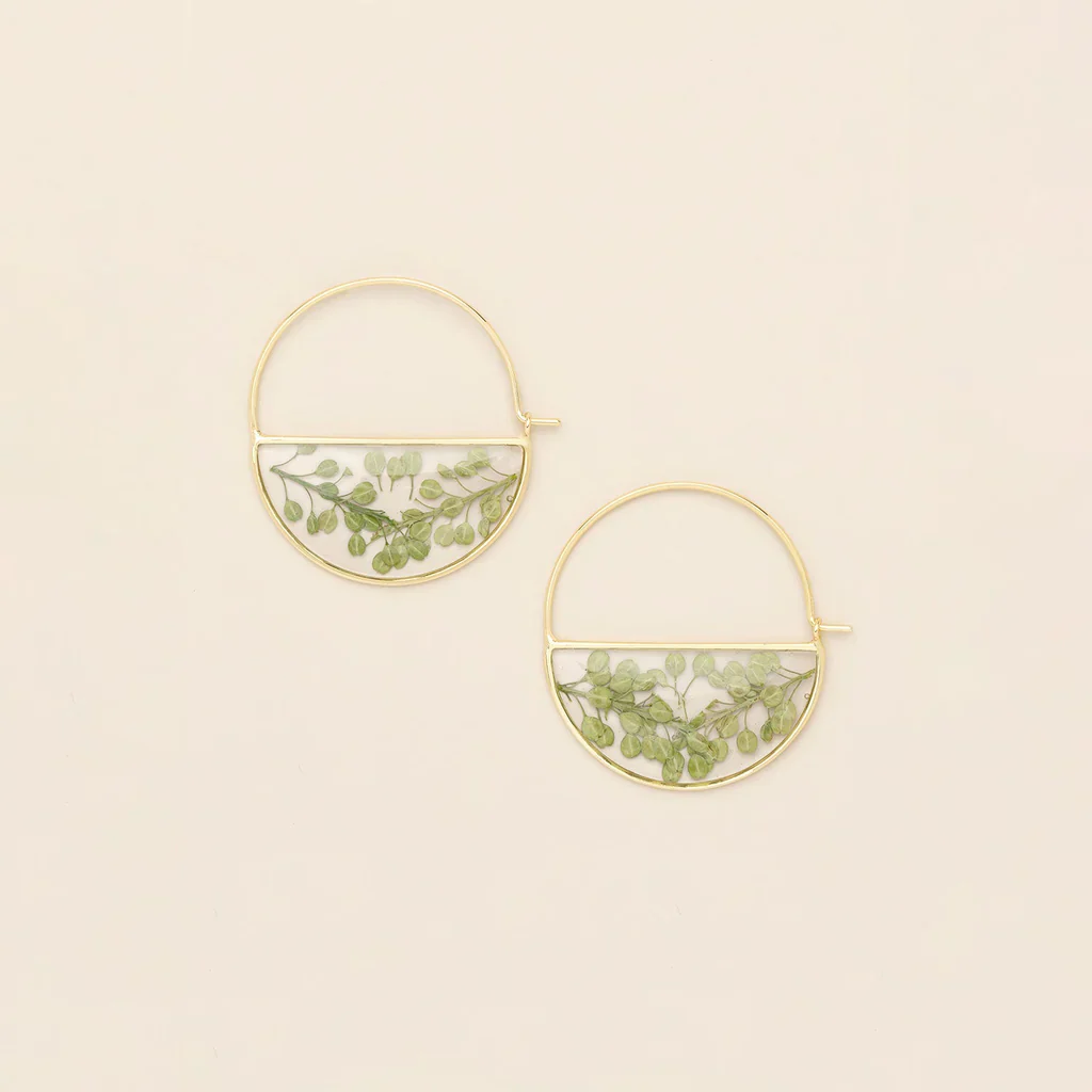 Scout Curated Wears Pressed Flower Hoop Earring - Green Peppergrass