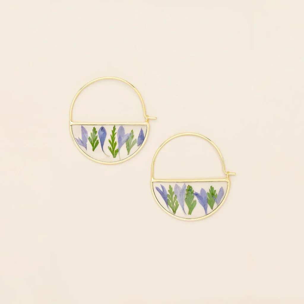 Scout Curated Wears Pressed Flower Hoop Earring - Purple Cornflower