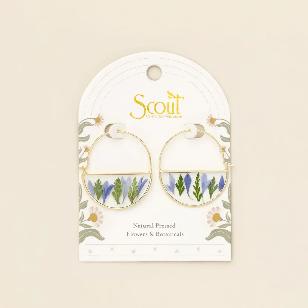 Scout Curated Wears Pressed Flower Hoop Earring - Purple Cornflower - Image 2