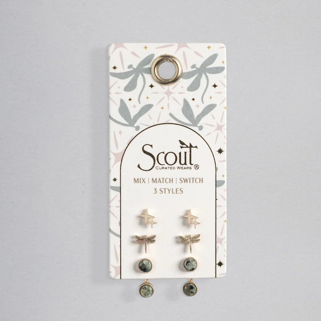 Scout Curated Wears Stud Trio Ear Jacket Set - Dragonfly / African Turquoise / Gold - Image 3
