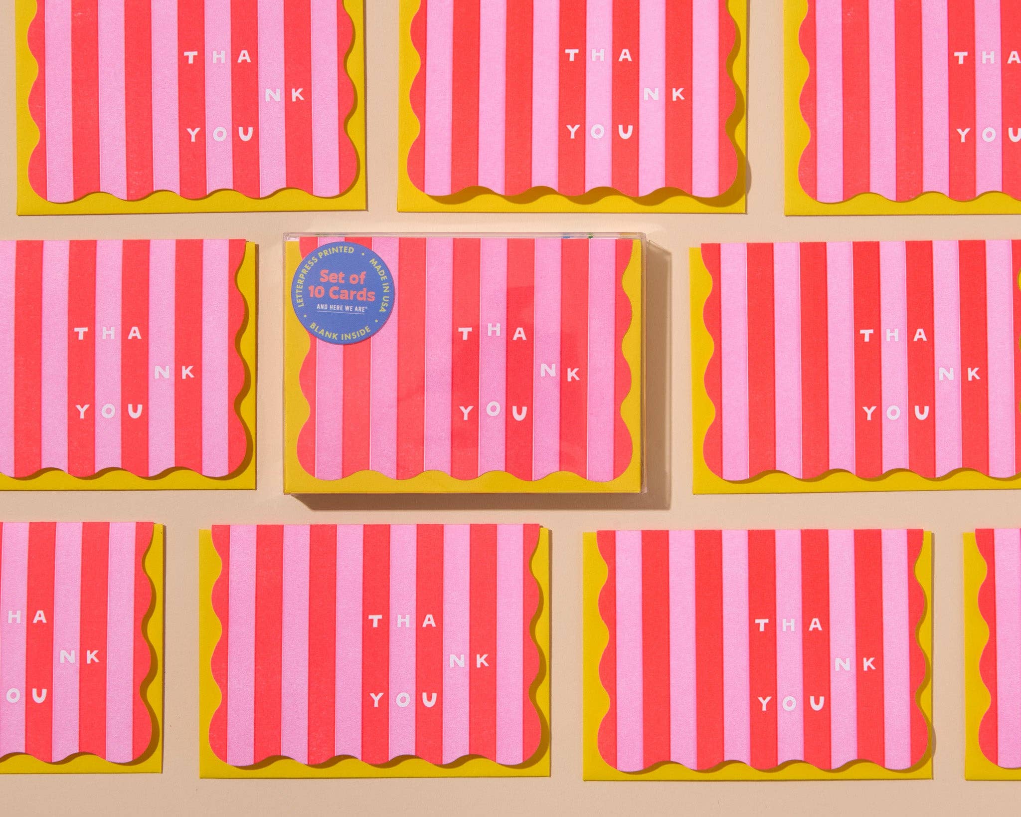 Scalloped Thank You Card Set - Red/Pink - Image 3